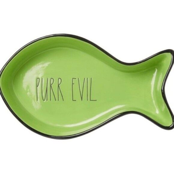 New In Box Rae Dunn Purr Evil Ceramic Cat Pet Feeding Bowl NIB - Picture 1 of 8